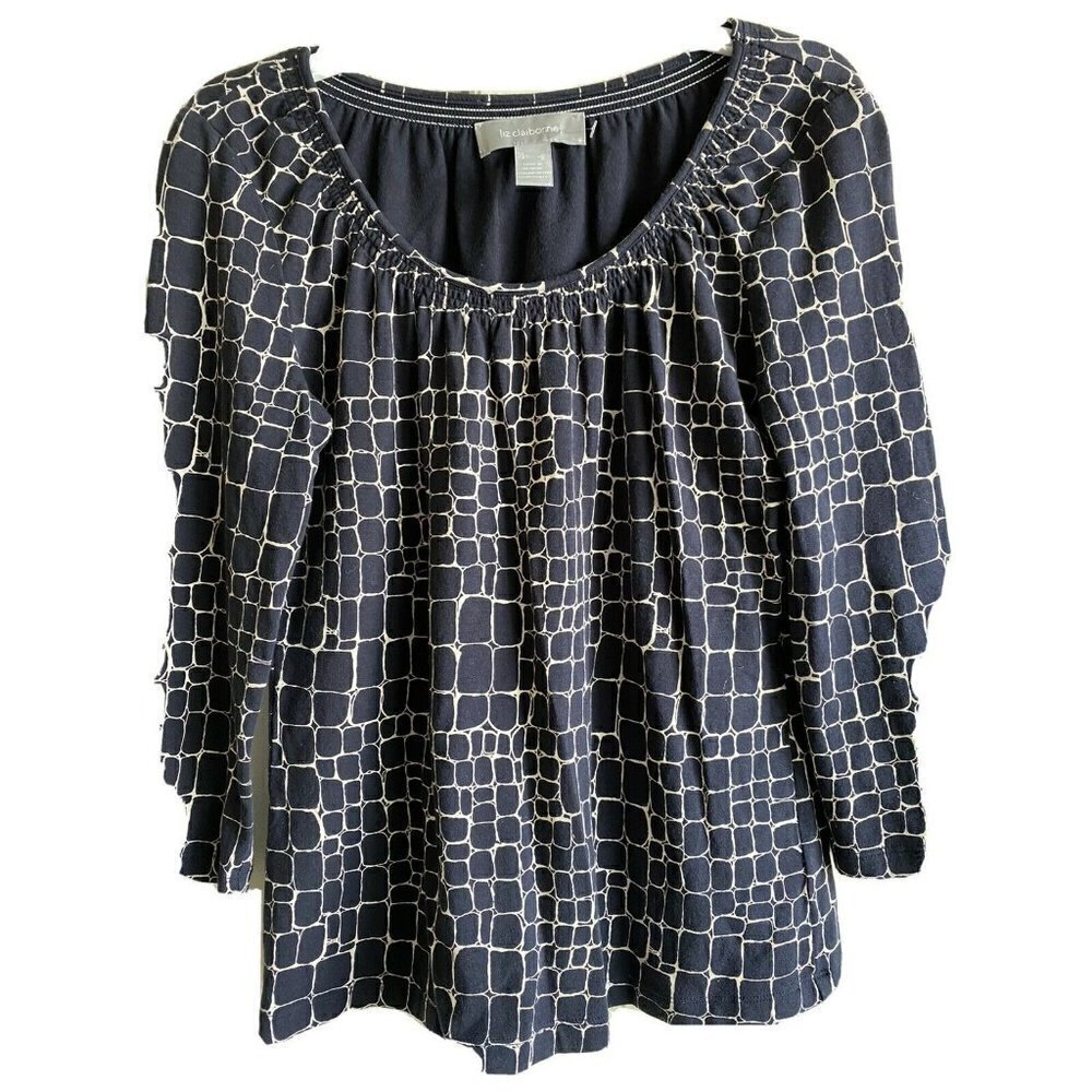 Vintage Liz Claiborne Black‎ & Tan Blouse Women’s Small